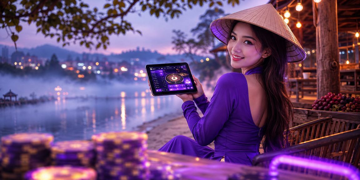 Người phụ nữ đội nón lá ngồi đặt cược trực tuyến giữa khung cảnh thơ mộng Đà Lạt