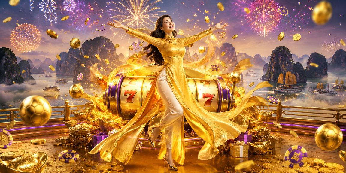 Người chơi slots trực tuyến trên điện thoại với phong cảnh vịnh Hạ Long làm nền